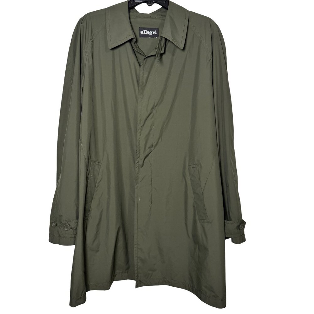Allegri Olive Green Trench Rain Coat Mens L XL Lightweight Italy
